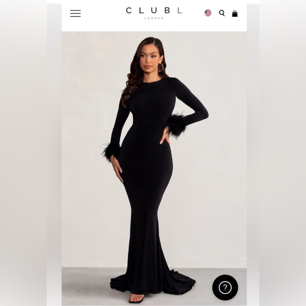 Gorgeous black gown with feather detail